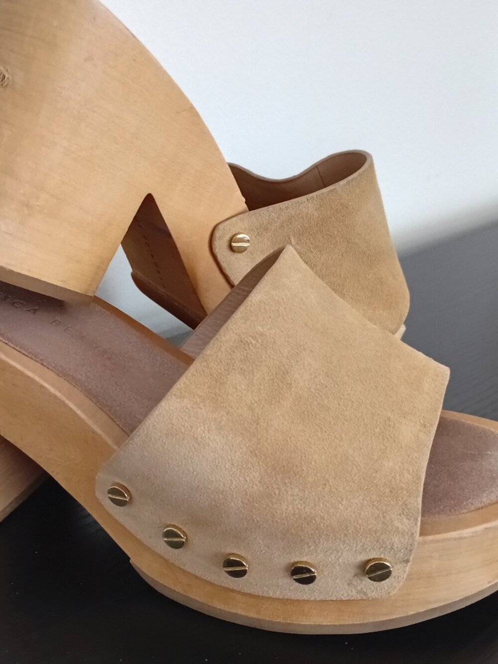 Veronica Beard Platform Suede And Wood Slides